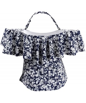 Women's Off-The-Shoulder Tankini Swim Top Separates Swimsuit - Navy - C8196H4H32E $21.30-Tops