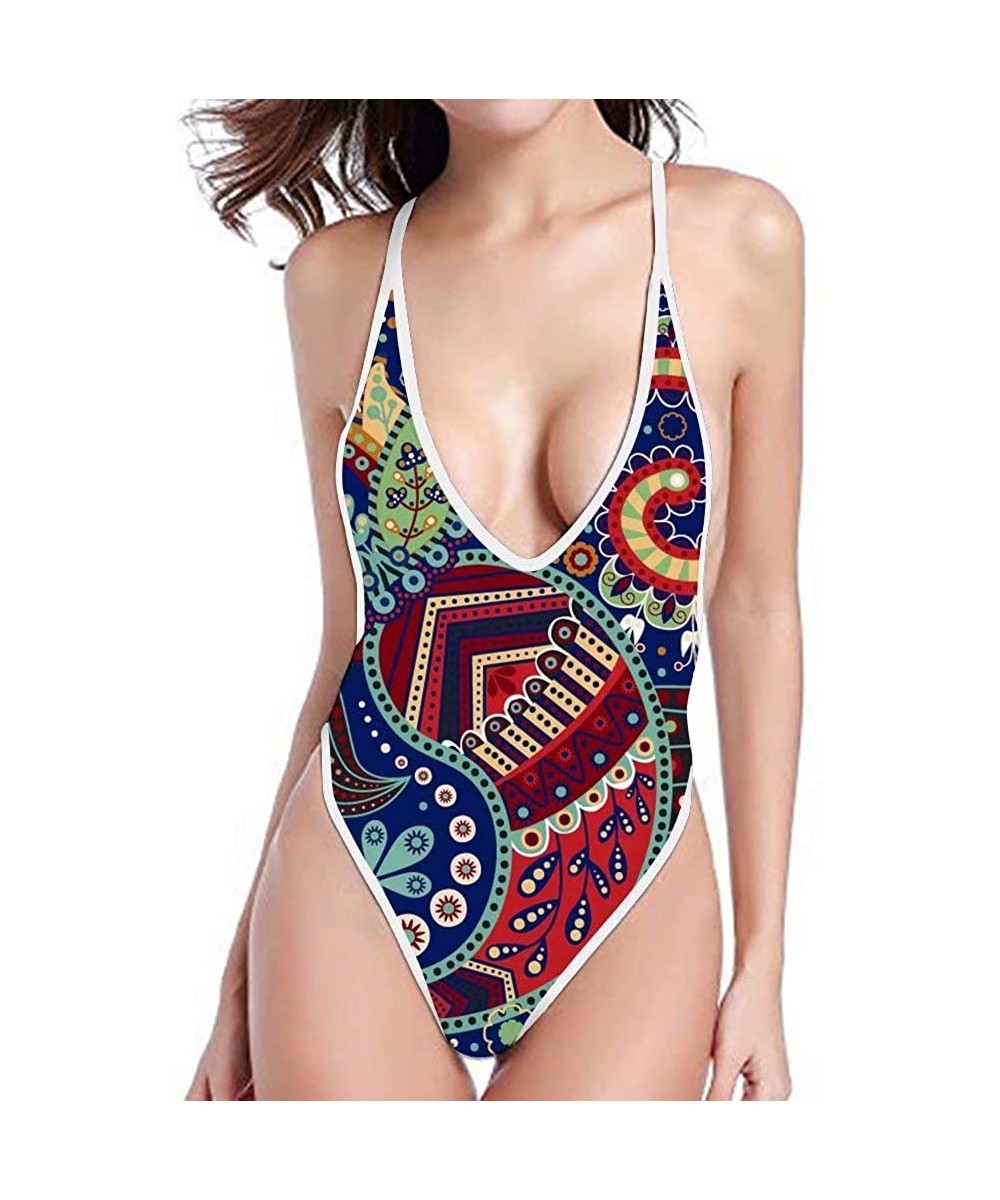 Sexy Swimsuits for Women High Cut One Piece Backless Swimwear Bathing Suit(2 Sizes Smaller Than Standard) - Colorful 9 - CE18...