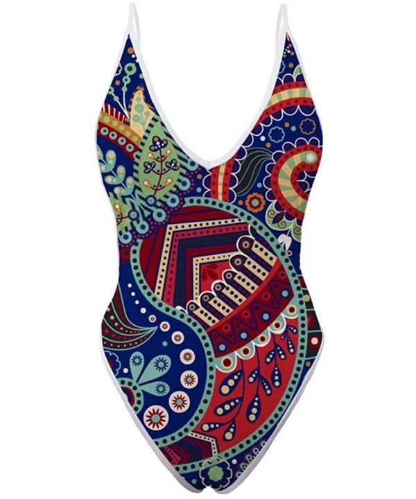 Sexy Swimsuits for Women High Cut One Piece Backless Swimwear Bathing Suit(2 Sizes Smaller Than Standard) - Colorful 9 - CE18...