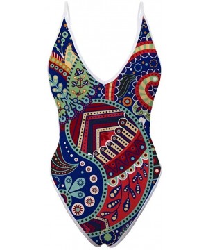 Sexy Swimsuits for Women High Cut One Piece Backless Swimwear Bathing Suit(2 Sizes Smaller Than Standard) - Colorful 9 - CE18...