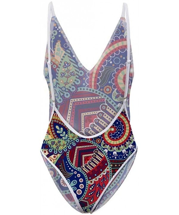 Sexy Swimsuits for Women High Cut One Piece Backless Swimwear Bathing Suit(2 Sizes Smaller Than Standard) - Colorful 9 - CE18...