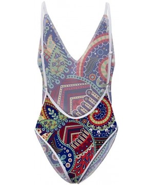 Sexy Swimsuits for Women High Cut One Piece Backless Swimwear Bathing Suit(2 Sizes Smaller Than Standard) - Colorful 9 - CE18...