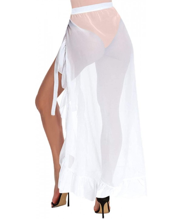 Women's Sheer Slit Sarong Sexy Swimwear Cover up Belted Wrap Maxi Skirt - White-ruffle - C918QEE05CT $12.51-Cover-Ups