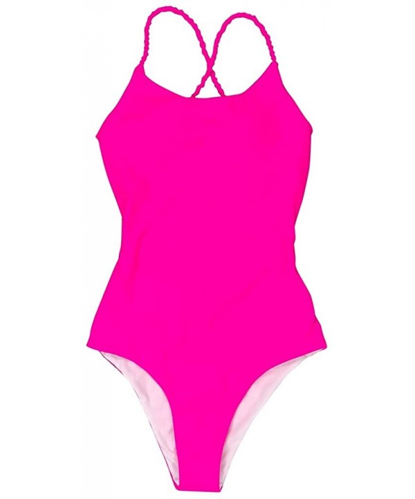 One Piece for Women Retro Elastic High Cut Low Back Swimwear Bathing Suits Swimsuit - B_hot Pink - C5195NIH5NU $11.23-Bottoms