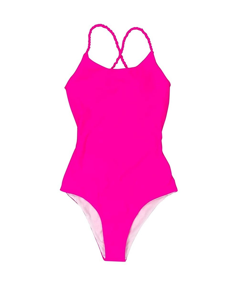 One Piece for Women Retro Elastic High Cut Low Back Swimwear Bathing Suits Swimsuit - B_hot Pink - C5195NIH5NU $11.23-Bottoms