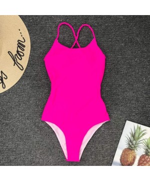 One Piece for Women Retro Elastic High Cut Low Back Swimwear Bathing Suits Swimsuit - B_hot Pink - C5195NIH5NU $11.23-Bottoms