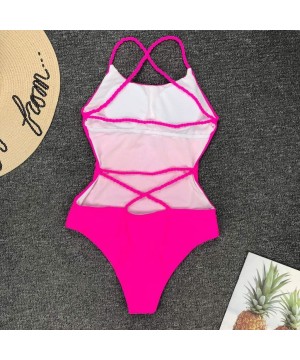 One Piece for Women Retro Elastic High Cut Low Back Swimwear Bathing Suits Swimsuit - B_hot Pink - C5195NIH5NU $11.23-Bottoms