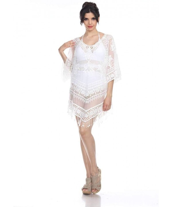 Mesh Crochet Swimsuit Coverups and Bathing Suit Cover-Ups with Soft Lace by GOGA Swimwear - White - CZ18ZONIDQT $16.32-Cover-Ups