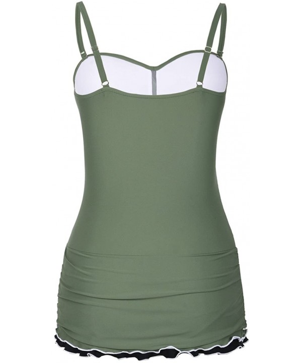 Women's One Piece Swimsuits Tummy Control Swimwear Ruffle Swimdress with Built in Swim Brief - Army Green - CQ18DUHY4SK $32.0...