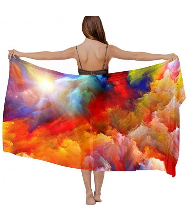 Women Chiffon Scarf Sunscreen Shawl Wrap Swimsuit Cover Up Beach Sarongs - Colorful Watercolor Cloud - CN19C4M7QA6 $26.52-Cov...