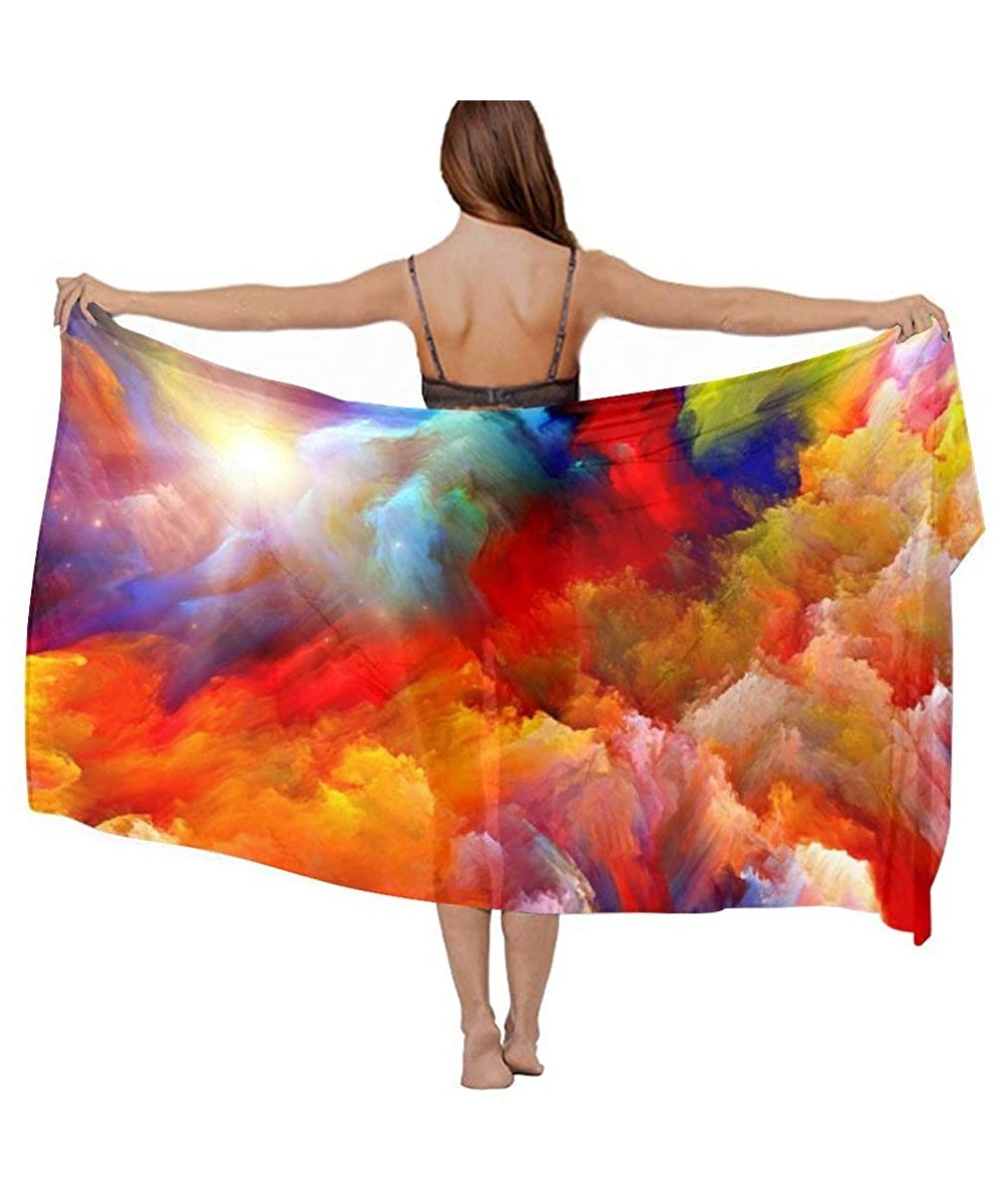 Women Chiffon Scarf Sunscreen Shawl Wrap Swimsuit Cover Up Beach Sarongs - Colorful Watercolor Cloud - CN19C4M7QA6 $26.52-Cov...