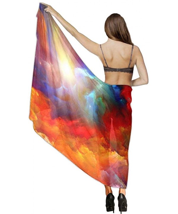 Women Chiffon Scarf Sunscreen Shawl Wrap Swimsuit Cover Up Beach Sarongs - Colorful Watercolor Cloud - CN19C4M7QA6 $26.52-Cov...