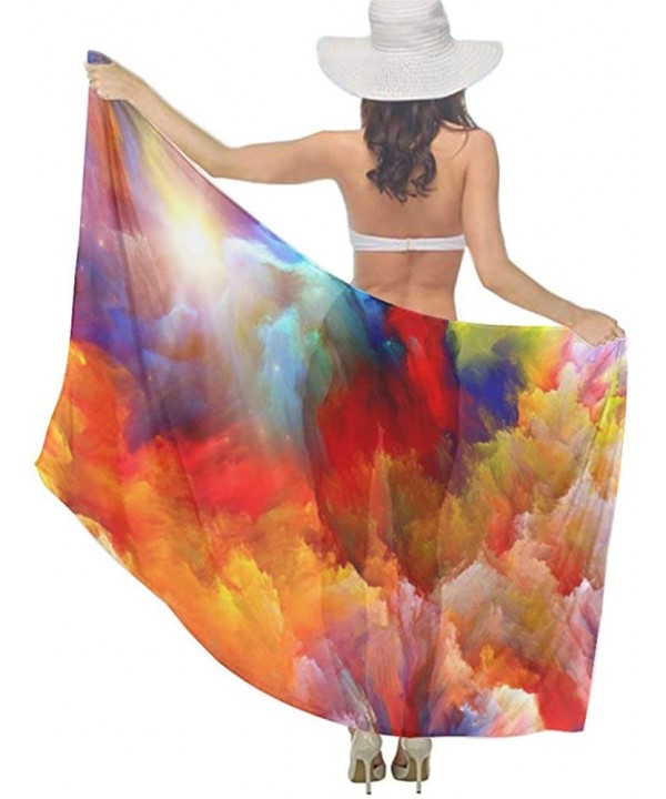 Women Chiffon Scarf Sunscreen Shawl Wrap Swimsuit Cover Up Beach Sarongs - Colorful Watercolor Cloud - CN19C4M7QA6 $26.52-Cov...