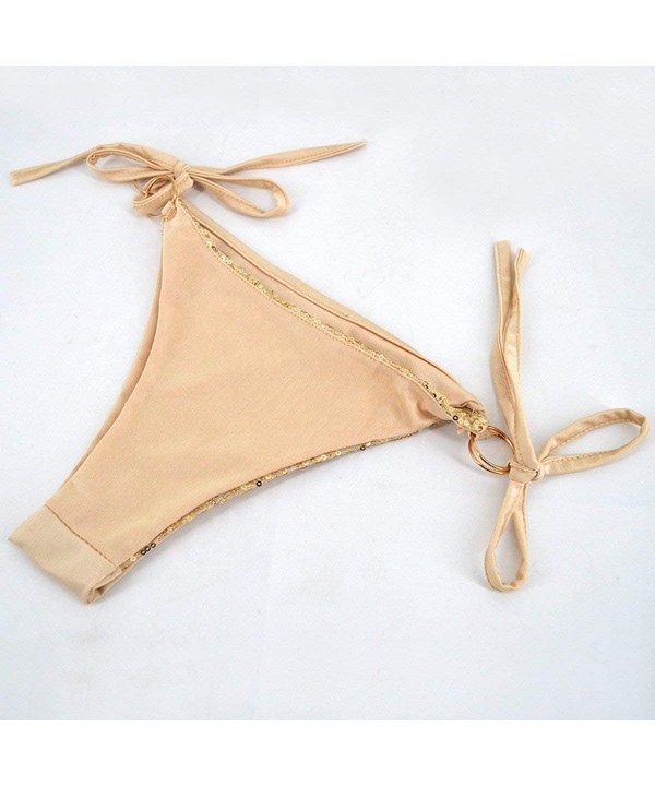 Women's Triangle Bikini Set Sequin Sexy 2 Piece String Golden Ring Glitter Beachwear - Gold - CE17Z55XRZR $20.10-Sets