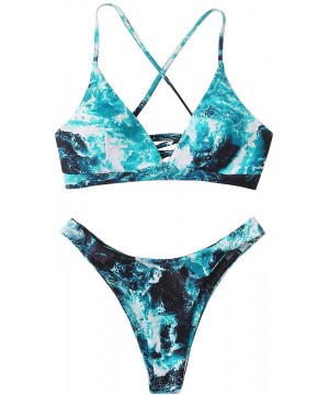 Women's Sexy Bathing Suit Floral Print Cross Back Bikini Set Swimsuits - Blue-9 - CI18AOXH8A6 $17.26-Sets