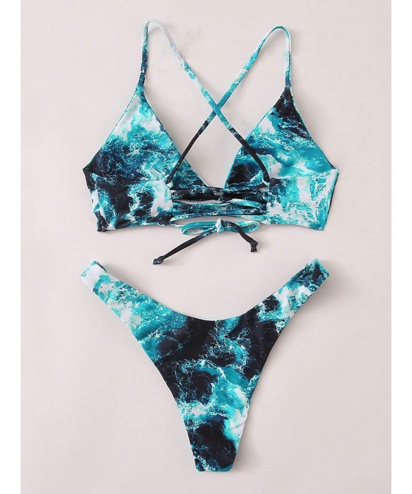 Women's Sexy Bathing Suit Floral Print Cross Back Bikini Set Swimsuits - Blue-9 - CI18AOXH8A6 $17.26-Sets