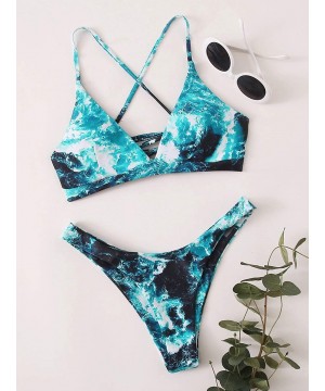 Women's Sexy Bathing Suit Floral Print Cross Back Bikini Set Swimsuits - Blue-9 - CI18AOXH8A6 $17.26-Sets