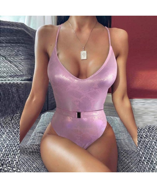 One Piece Women's Swimsuit Multicolor Sequins Tankini Swimwear High Waist One Piece Women Swimsuit OE2020 5 Pink - CK194L0SCG...