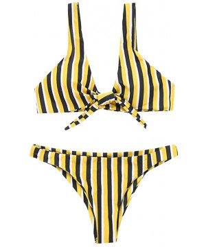 2020 High Waisted Bikini Set for Women Swimsuits Push Up Tie Knot Swimwear Two Piece High Cut Bathing Suits 004yellow - CQ194...