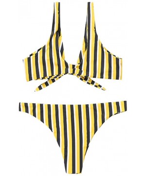 2020 High Waisted Bikini Set for Women Swimsuits Push Up Tie Knot Swimwear Two Piece High Cut Bathing Suits 004yellow - CQ194...