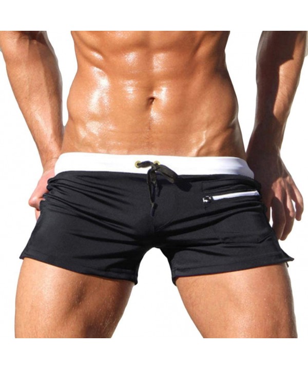 2 PCS Men's Solid Color Swim Trunks Drawstring Pockets Slim Beach Shorts Swimwear Men's Swimwear Breathable Swimming Shorts S...