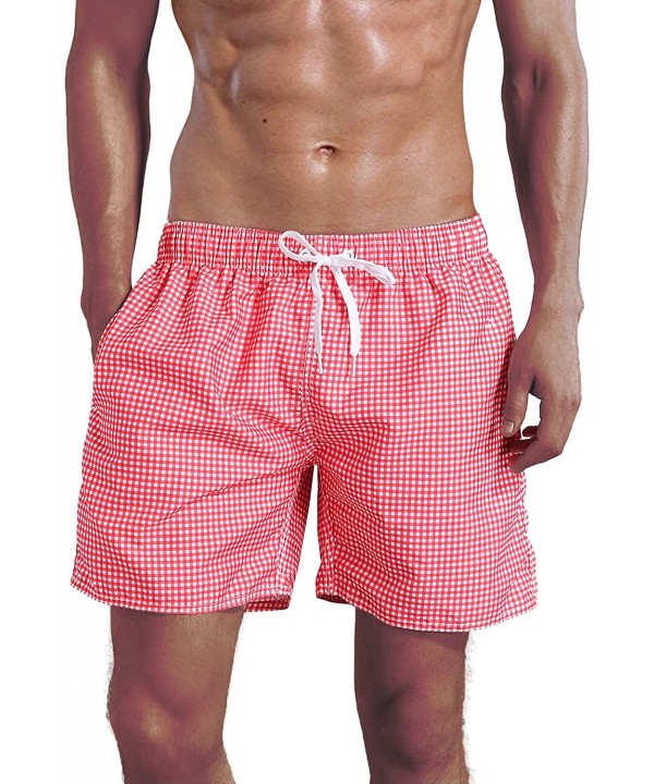 Men's Swim Trunk - Plaid Red - C2184KG8Y7H $16.43-Trunks