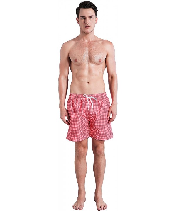 Men's Swim Trunk - Plaid Red - C2184KG8Y7H $16.43-Trunks