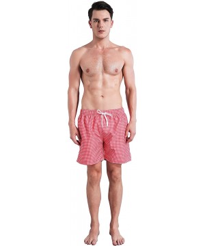 Men's Swim Trunk - Plaid Red - C2184KG8Y7H $16.43-Trunks