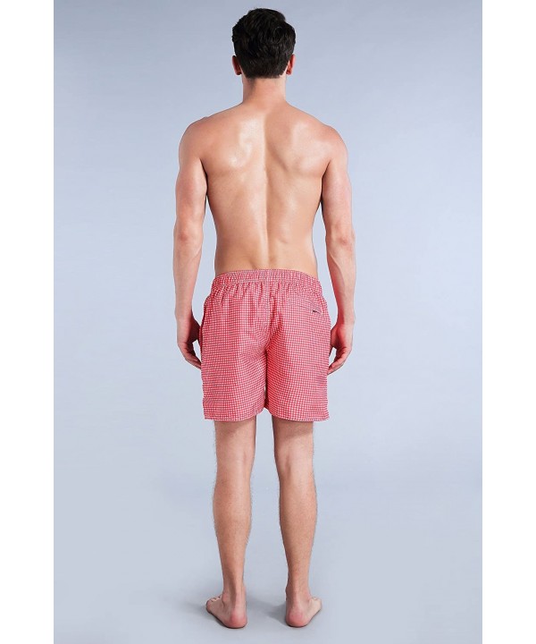 Men's Swim Trunk - Plaid Red - C2184KG8Y7H $16.43-Trunks