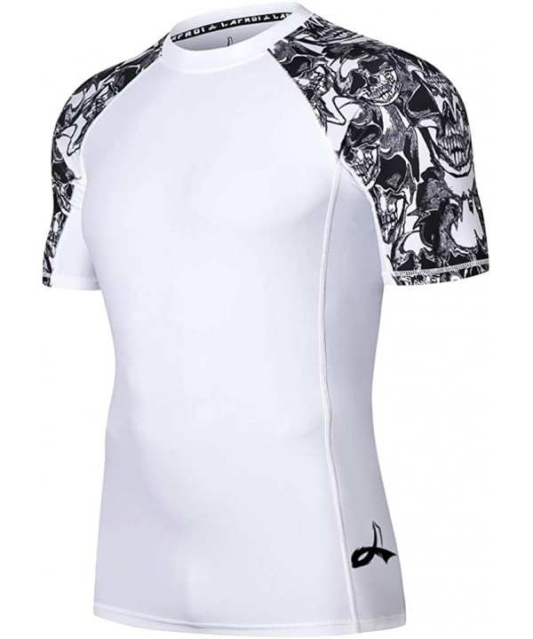 Men's Long Sleeve UPF 50+ Baselayer Skins Performance Fit Compression Rash Guard-CLY02D - Skull - CU199KY2KOM $16.86-Rash Guards