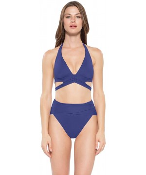 Women's Color Code Banded Halter Bikini Top - Blue Topaz - CO18HKMDM3N $19.63-Tops