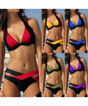 Sexy Criss Cross Printing Halter Bandage Bikini Set Hawaii Bathing Suit Two Piece Swimsuits - Red - CB194CW646G $13.78-Sets