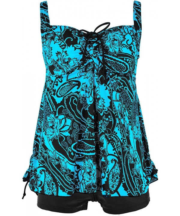 Women's Plus Size Bathing Suits Paisley Print Two Piece Swimsuit - Blue - CG12NEUS486 $22.91-Tankinis