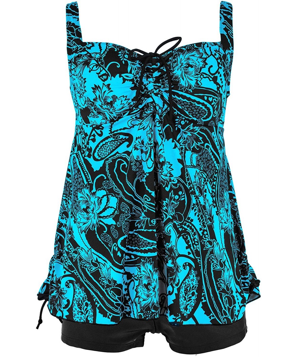 Women's Plus Size Bathing Suits Paisley Print Two Piece Swimsuit - Blue - CG12NEUS486 $22.91-Tankinis