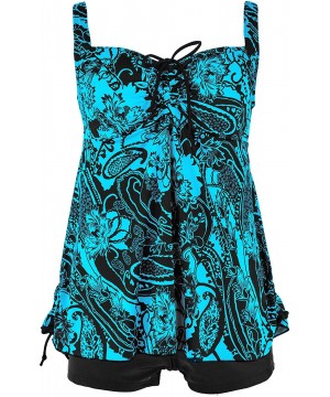 Women's Plus Size Bathing Suits Paisley Print Two Piece Swimsuit - Blue - CG12NEUS486 $22.91-Tankinis