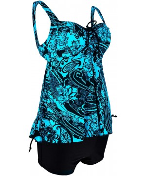 Women's Plus Size Bathing Suits Paisley Print Two Piece Swimsuit - Blue - CG12NEUS486 $22.91-Tankinis