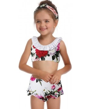 Mommy and Daughter One Piece Swimwear Family Matching Doubled Ruffles Backless Halter High Waist Swimsuit - White - C318Q3DN7...