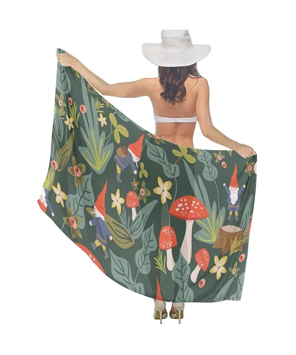 Women Chiffon Scarf Sunscreen Shawl Wrap Swimsuit Cover Up Beach Sarongs - Unique Design Gnome - CJ19C4CQ6RE $22.82-Cover-Ups