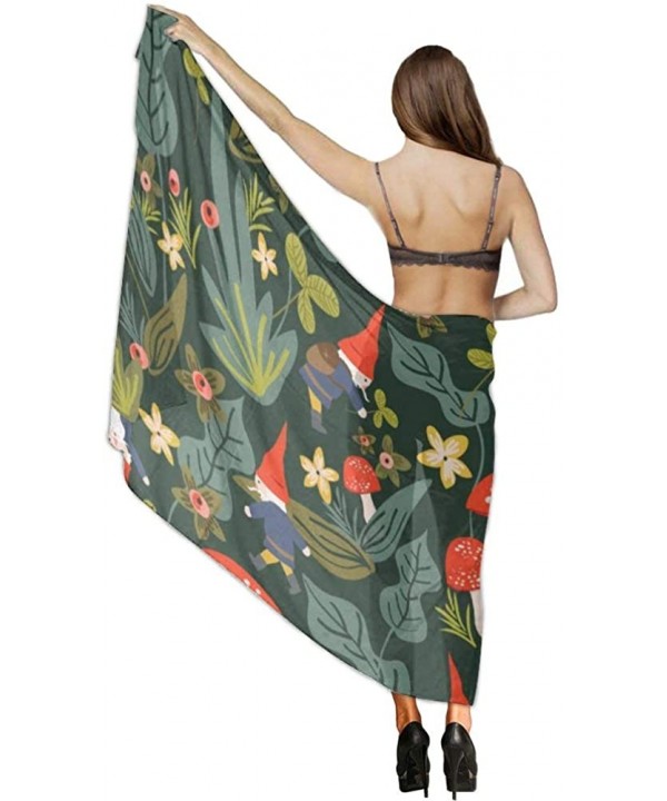 Women Chiffon Scarf Sunscreen Shawl Wrap Swimsuit Cover Up Beach Sarongs - Unique Design Gnome - CJ19C4CQ6RE $22.82-Cover-Ups