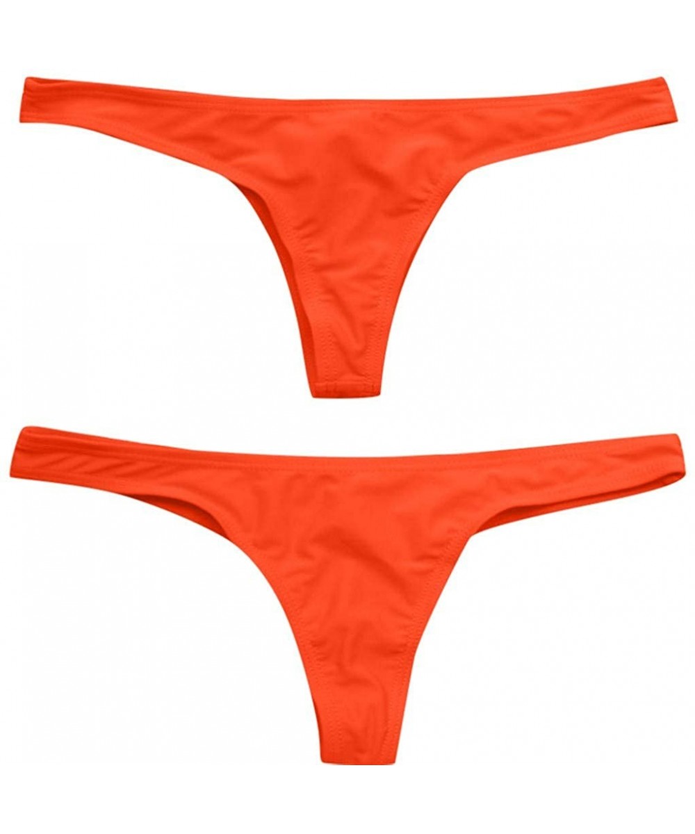 Women's 2019 Plus Size Hot Summer Brazilian Beachwear Bikini Bottom Thong Swimwear - Orange - CY18T50UCG8 $11.64-Bottoms