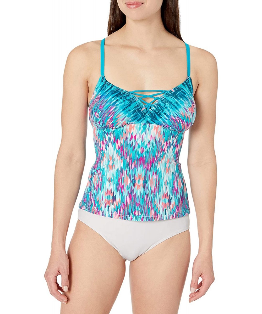 Women's Swimwear Lace Up Front Tankini Top - Ikat - CS188Z97DY6 $14.97-Tops