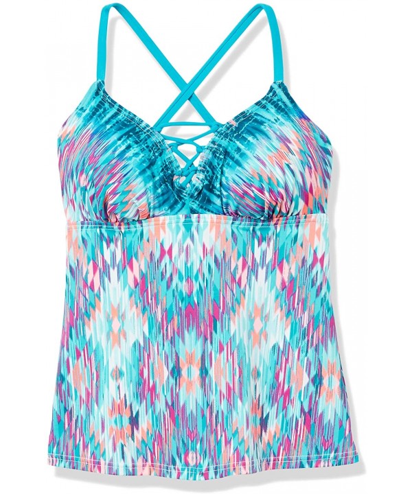 Women's Swimwear Lace Up Front Tankini Top - Ikat - CS188Z97DY6 $14.97-Tops