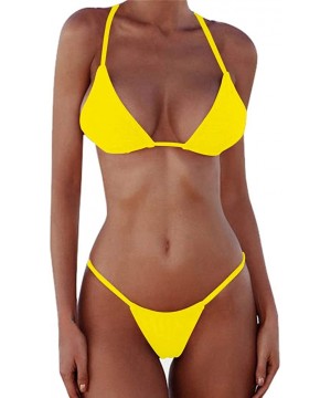 Bikini Set Bandage Solid Brazilian Swimwear Two Pieces Swimsuit Padded Thong Bathing Suits - Bikinis Set Yellow - CZ18LWA37KQ...