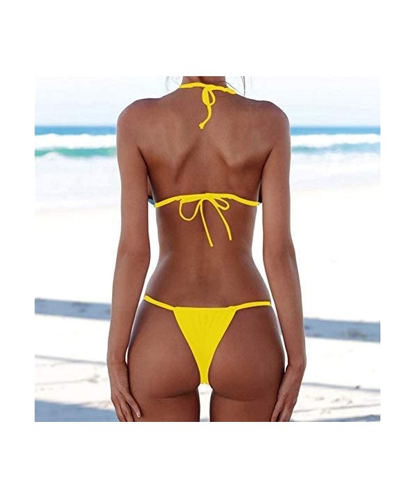 Bikini Set Bandage Solid Brazilian Swimwear Two Pieces Swimsuit Padded Thong Bathing Suits - Bikinis Set Yellow - CZ18LWA37KQ...