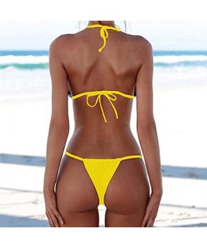 Bikini Set Bandage Solid Brazilian Swimwear Two Pieces Swimsuit Padded Thong Bathing Suits - Bikinis Set Yellow - CZ18LWA37KQ...