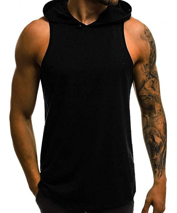 Men's Workout Hooded Tank Tops Bodybuilding Muscle Cut Off T Shirt Sleeveless Gym Hoodies - Black a - CS194EALITD $15.15-Rash...