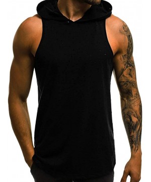 Men's Workout Hooded Tank Tops Bodybuilding Muscle Cut Off T Shirt Sleeveless Gym Hoodies - Black a - CS194EALITD $15.15-Rash...