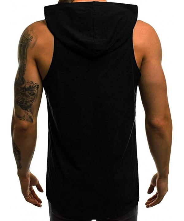 Men's Workout Hooded Tank Tops Bodybuilding Muscle Cut Off T Shirt Sleeveless Gym Hoodies - Black a - CS194EALITD $15.15-Rash...