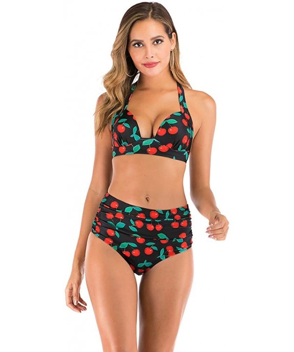 Womens High Waisted Bikini Set High Rise Two Piece Swimsuits Bathing Suits Attractive Print Swimwear - Red - CD1962TTRTM $14....