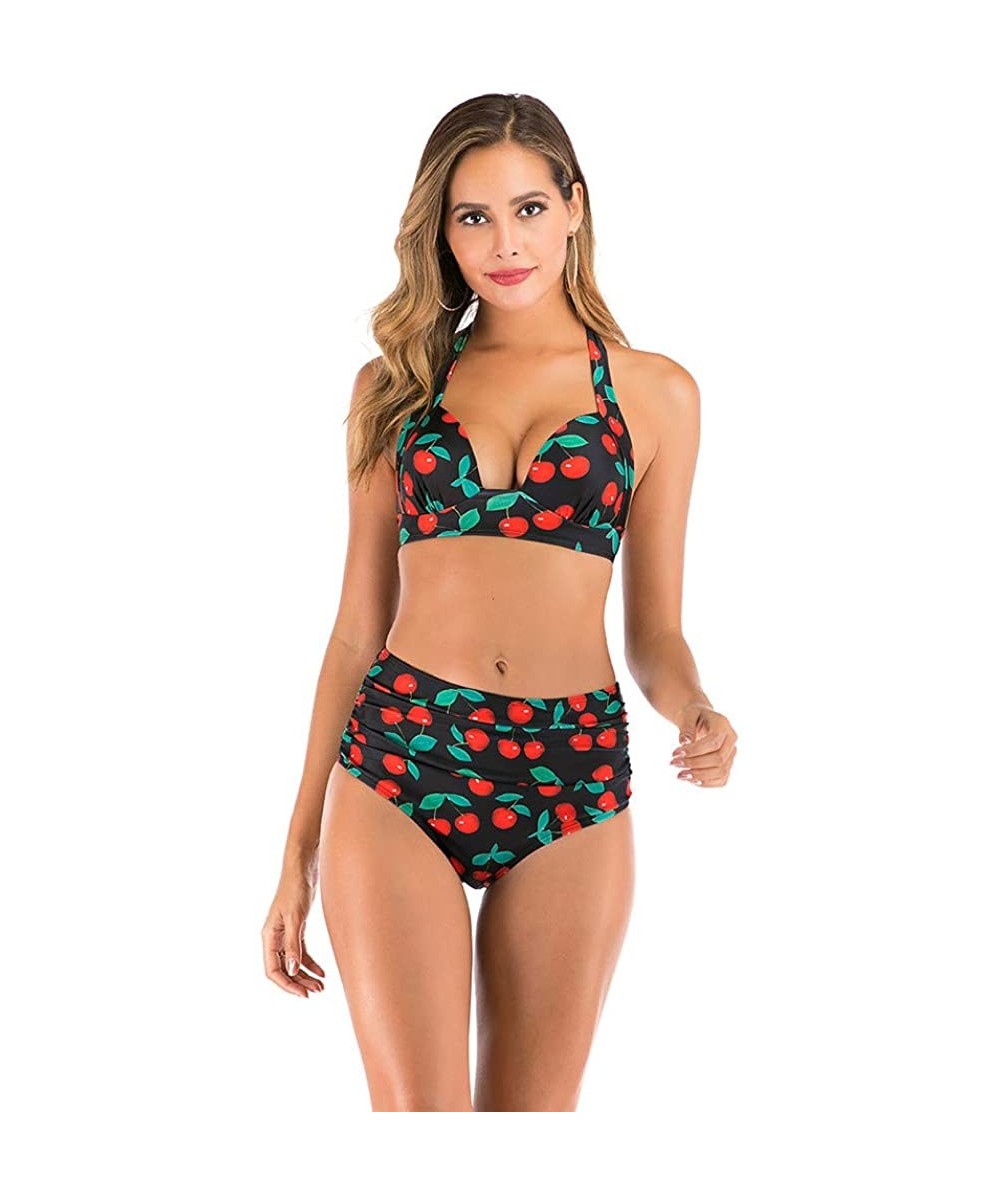 Womens High Waisted Bikini Set High Rise Two Piece Swimsuits Bathing Suits Attractive Print Swimwear - Red - CD1962TTRTM $14....